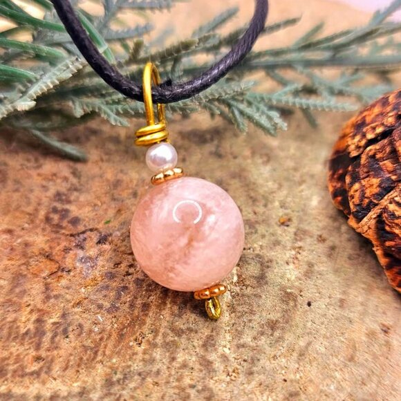 Nature Pink Morganite Big Round Bead Pendant Necklace - Picture 6 of 10